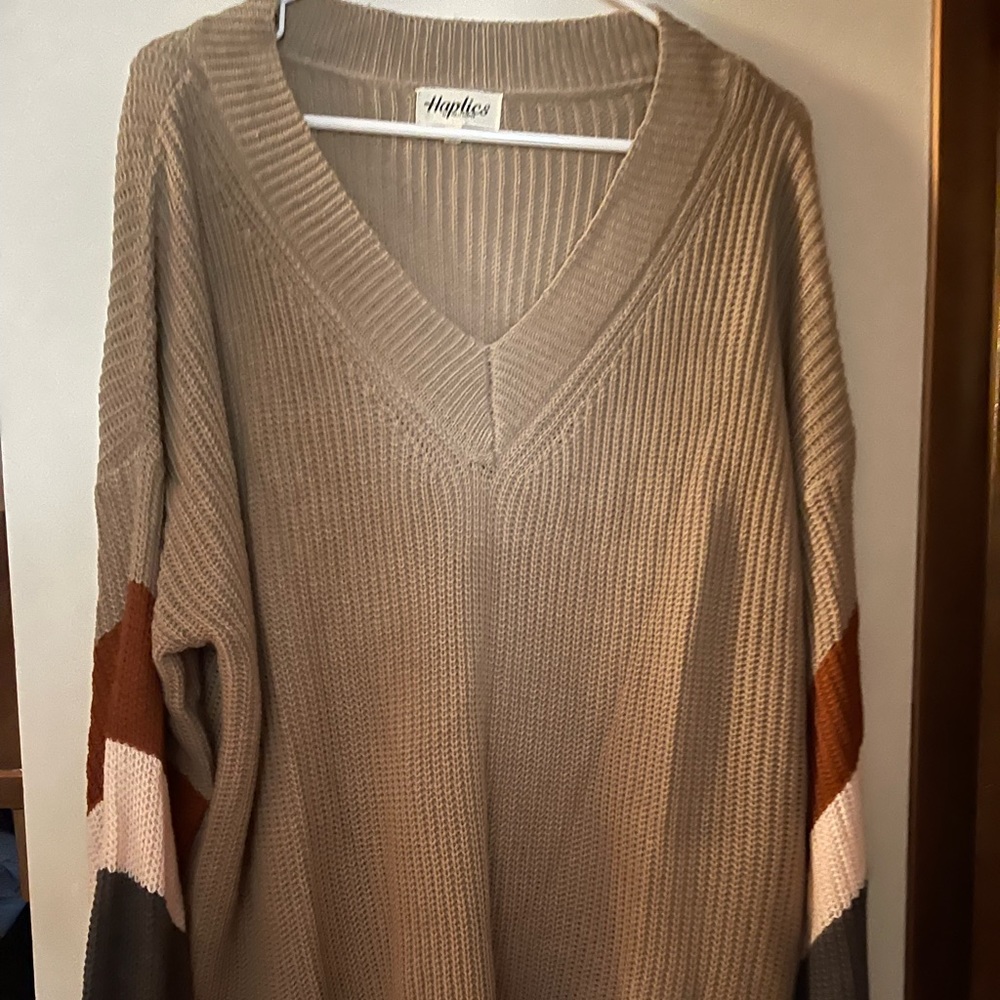 Oversized Sweater With Color Block Sleeves - image 1